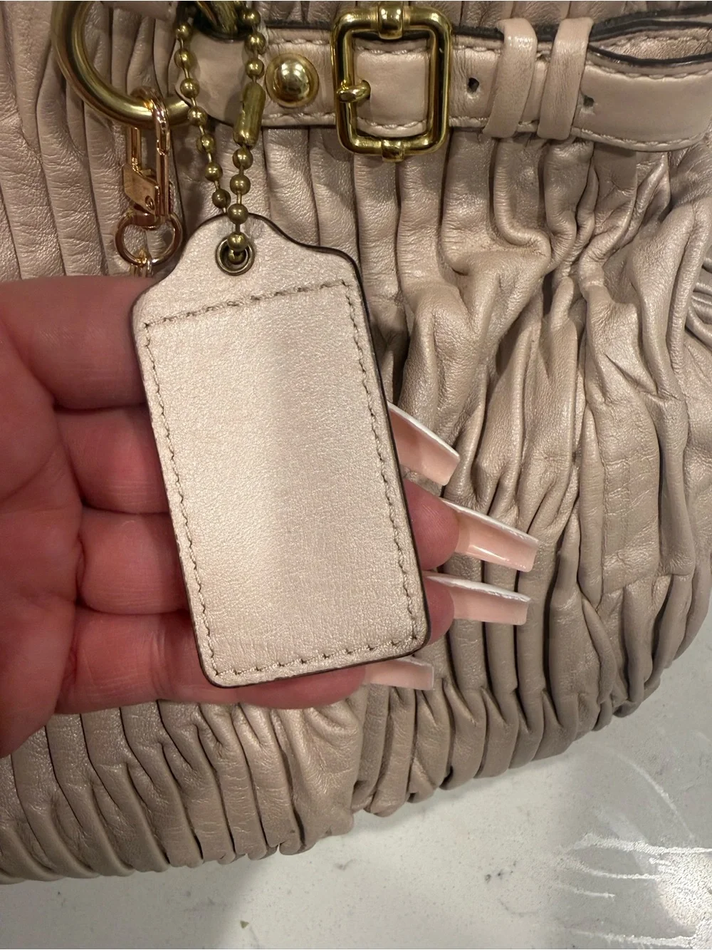 Coach Pleated Pebbled Leather Satchel in Blush